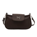 Deep brown leather shoulder bag featuring a silver metal bow accent and adjustable strap - Brown