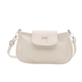 Minimalist cream shoulder bag with a small silver bow and adjustable strap - White