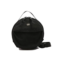 Minimalist black round nylon crossbody bag with adjustable shoulder strap and top handle - Black