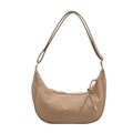 Minimalistische beige halve maan tas met lychee textuur en verstelbare schouderriem - Khaki