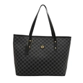 Elegante borsa tote nera da donna con motivo M grigio e logo in metallo dorato - Nero