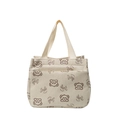 Borsa tote in velluto a coste con stampa di orsetto e scritta Smile color crema - Bianco