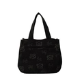 Borsa tote in velluto a coste nera con stampa di orsetto bianco e scritta Smile - Nero