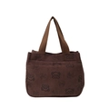 Borsa tote in velluto a coste marrone con stampa di orso e scritta Smile per uso quotidiano - caffè