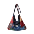 Ethnic bohemian patchwork denim shoulder bag with bow detail and MEET YOU label - Colorful