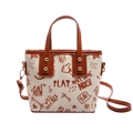 Cute beige graffiti crossbody bag with brown handles and cartoon bear pattern - Brown