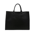 Schicker schwarzer Shopper in Kroko-Optik mit großem Fassungsvermögen und Silber-Schnallen - Schwarz
