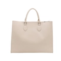 Große cremefarbene Tote Bag mit Krokodil-Prägung und silbernen Metallbeschlägen - Weiß