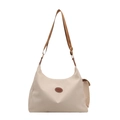 Bolso hobo grande de nailon beige con correa marrón ajustable para el transporte diario - Blanco