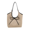 Borsa tote in paglia con fiocco nero e finiture in pelle mostrata frontalmente al centro - Nero