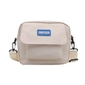 Bolso bandolera minimalista de nylon beige con correa ajustable y logo azulado - Blanco