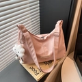 Pink minimalist crossbody bag in waterproof fabric with cute white cloud plush pendant - With Pendant / Pink