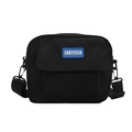 Bolso bandolera minimalista de lona negra para mujer con correa ajustable y logotipo - Negro