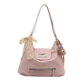 Grand sac cabas rose avec nœud en dentelle et pendentif ours pour femmes - Rose Avec Pendentif