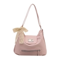 Rosafarbene PU-Leder Tote Bag mit großer beige Spitze-Schleife und Frontreißverschluss - Rosa Ohne Anhänger