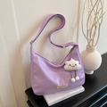 Purple PU leather Hobo bag with adjustable strap and plush cloud pendant accessory - With Pendant / Purple