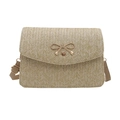 Chic beige woven crossbody bag with a golden bow buckle and adjustable strap - Khaki