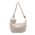 Borsa a tracolla beige a nido d'ape con un mini portamonete rotondo rimovibile - Bianco