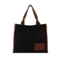 Bolso tote de lona en contraste de colores con asas marrones y gran capacidad - Negro