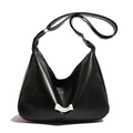 Sac hobo noir en similicuir avec étiquette mode et bandoulière réglable pour femmes - Sans Pendentif / Noir