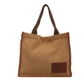 Bolso tote de lona marrón con textura de gofre, etiqueta de moda y asas oscuras - Caqui