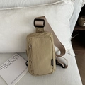 Lightweight khaki nylon sling bag for men and women with adjustable strap and fashion tag - Khaki