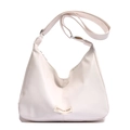 Sac cabas minimaliste en cuir PU blanc crème avec large bandoulière et étiquette mode - Sans Pendentif / Blanc