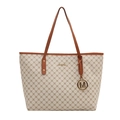 Klassieke retro grote shopper in bruin monogrampatroon met smalle schouderbanden - Wit