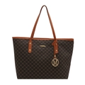 Grote shopper tas met bruin monogrampatroon en stijlvolle lederen handvatten - koffiekleur