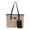 Sac fourre-tout tissé avec bordure en cuir noir et pochette amovible pour l'été - Noir