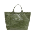 Glossy green Tyvek tote bag with white TOTE BAG print and textured finish - Green
