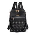 Rucksack mit Rautensteppung, goldenen Nieten und geräumigem Design für Damen - Schwarz