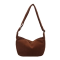 Brown corduroy crossbody half-moon bag with adjustable strap and top zipper closure - Brown