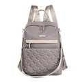 Grauer Damen Rucksack aus Nylon mit Rautensteppung, goldfarbenen Nieten und Reißverschluss - Khaki