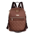 Brauner Damenrucksack aus Nylon mit Rautensteppung und goldenen Metallakzenten - Braun