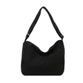 Bolso bandolera minimalista de lona negra con correa ajustable y múltiples bolsillos - Negro