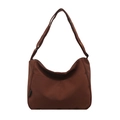 Grande borsa hobo in nylon marrone scuro con tracolla regolabile e tasca frontale a V - Marrone