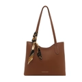 Sac cabas en similicuir marron avec surpiqûres blanches et foulard en soie décoratif - Fauve