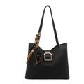 Sac fourre-tout noir avec boucle dorée, coutures blanches et foulard en soie décoratif - Noir