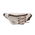 Marsupio a tracolla neutro a contrasto in nylon beige con cinturini marroni e cordino - Bianco