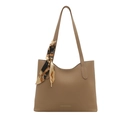Sac fourre-tout kaki en cuir PU de grande capacité avec foulard en soie décoratif - Kaki