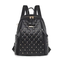 Schicker schwarzer PU-Lederrucksack mit goldenen Nieten und Steppmuster - Schwarz