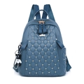 Quilted blue PU leather backpack with rivet studs and bear charm decoration - Blue