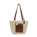 Handgewebte cremefarbene Baumwolltasche mit Lederriemen und eleganter Spitzenschleife - Off-white Mit Schal