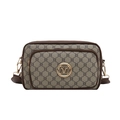 Retro monogram crossbody bag with gold M logo and wide shoulder strap in brown - Gray