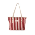 Borsa tote in tela a righe rosse e bianche di grande capacità con etichetta in pelle - Rosso