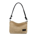 Bolso de hombro de paja tejida con correas de cuero negro para vacaciones de verano - Negro