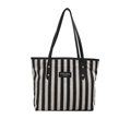 Borsa tote in tela a righe con manici in pelle nera e ampio spazio interno alla moda - Nero