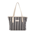 Borsa tote a righe capiente in tela blu navy e beige con doppi manici alla moda - Blu