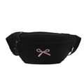 Riñonera de nailon negro con bordado de lazo rosa y correa ajustable en fondo blanco - Negro